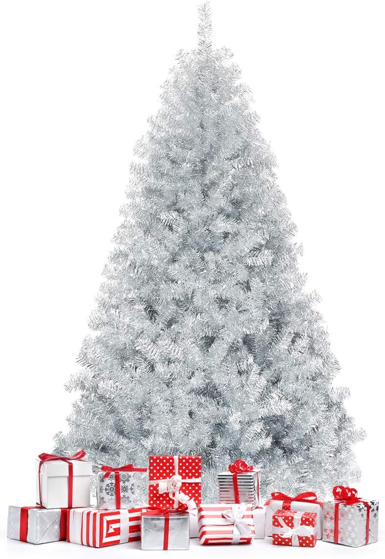 HAPPYGRILL 6FT Artificial Christmas Tree, Unlit Xmas Pine Tree, Metal Stand