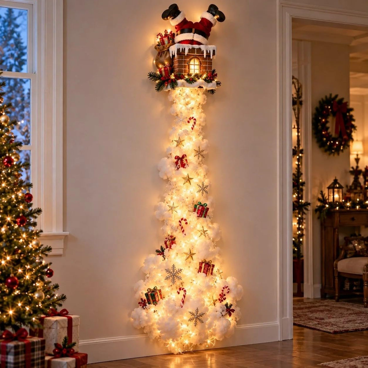 Christmas Magic Trail Wall Light -3D LED Glowing Christmas Scene Wall Decoration, Santa Sleigh Reindeer Hanging Decoration Indoor Holiday Decor for Living Room, Festive Xmas Gift，Train