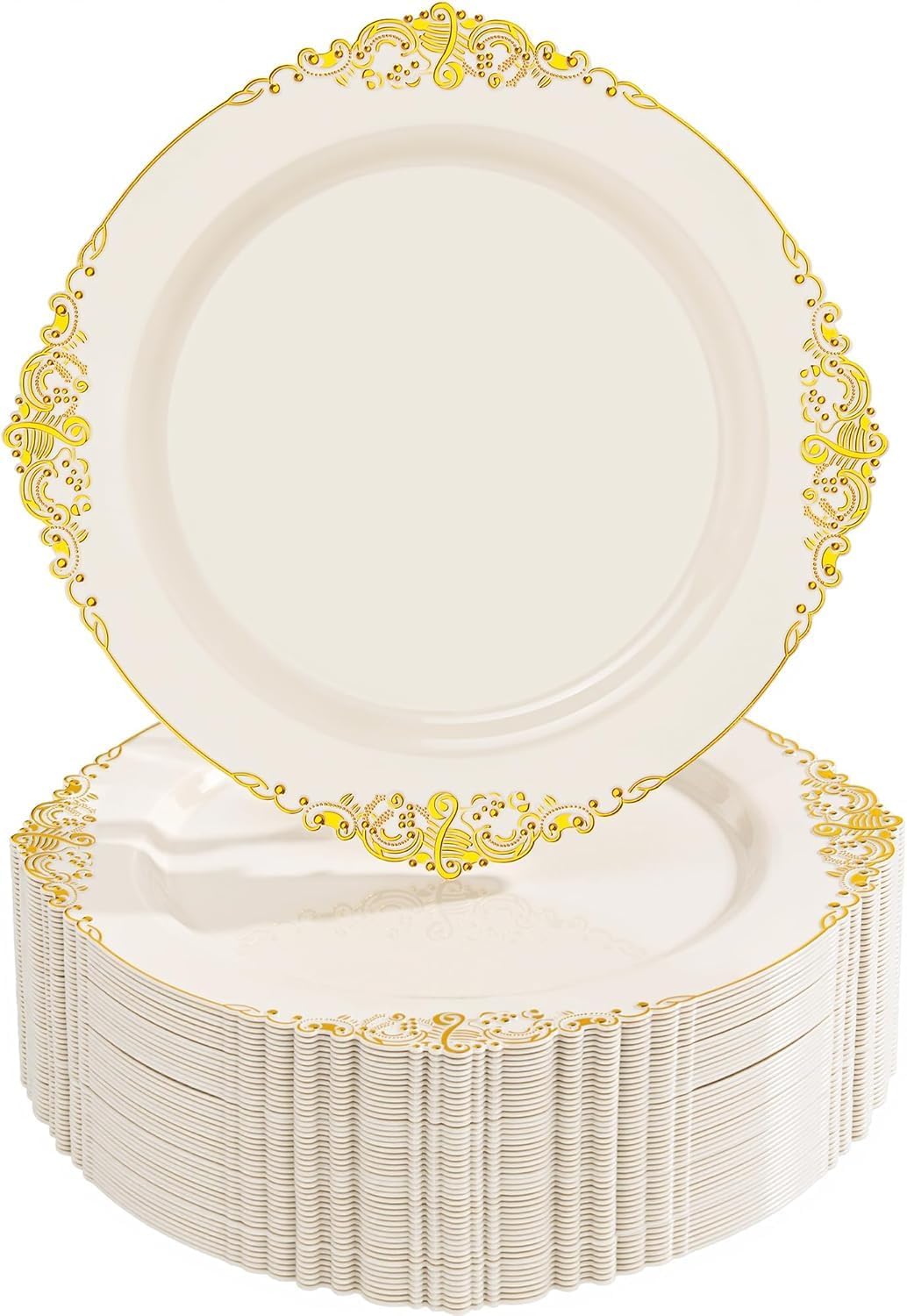 Nervure 100Pcs Clear Red Plastic Plates, Party Plates Set for 50Guests