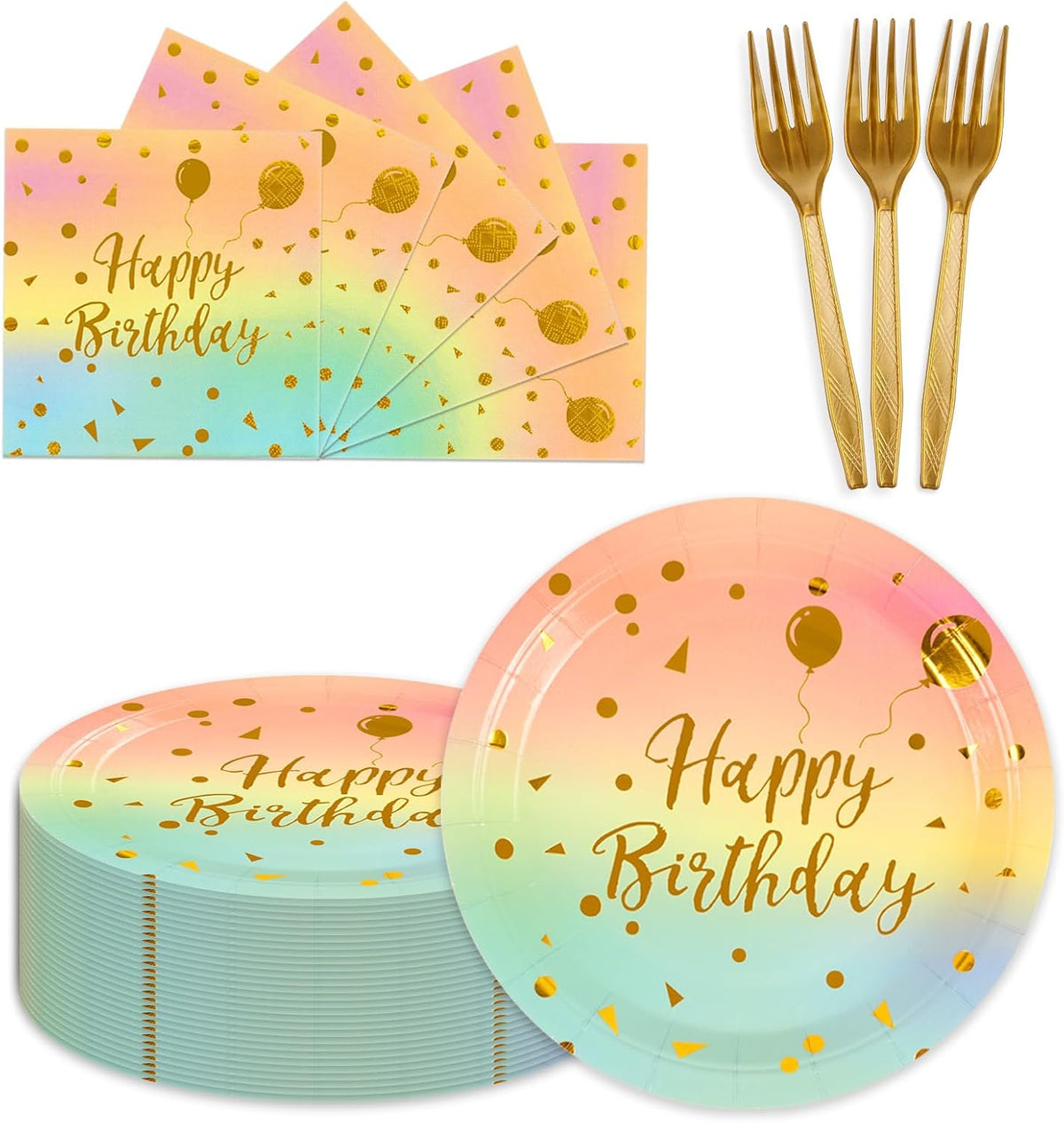 Paper Plates and Napkins Set, Red and Gold Dot, 75PCS, Serves 25