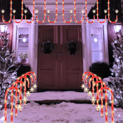 10 Pack Solar Candy Cane Pathway Lights, Warm White Christmas Decor