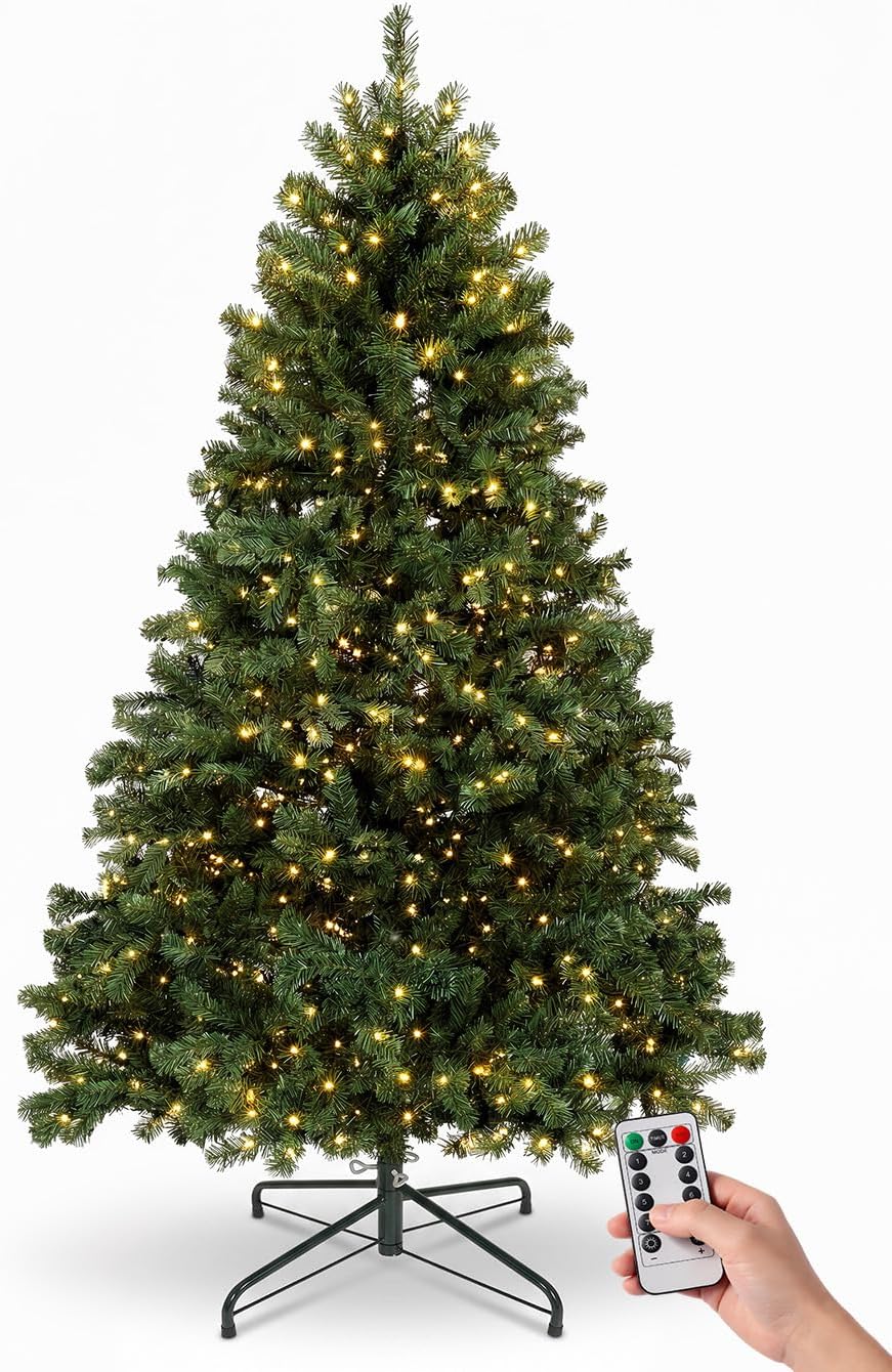 6FT Pre-Lit Artificial Christmas Tree, 300 LED Lights, 900 PVC Branch Tips