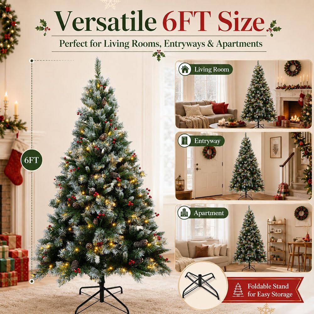SENNOUL 6ft Prelit Christmas Tree with Lights，Premium Artificial Xmas Tree