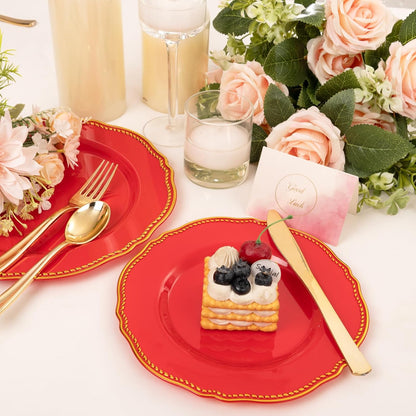 Hioasis 60 Pcs Red Gold Dessert Plates for Christmas