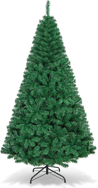 HAPPYGRILL 6FT Artificial Christmas Tree, Unlit Xmas Pine Tree, Metal Stand