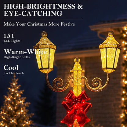 DrVIBES 5FT Lighted Outdoor Christmas Double-Head Lamp Post Decorations