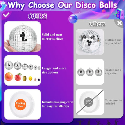Jupwalz 34 Pcs Disco Ball Decorations 6 Size Mini Disco Ball Decor Ornament