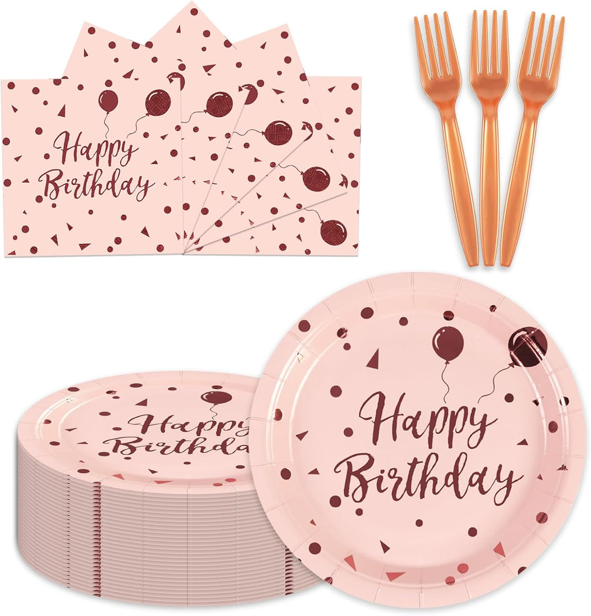 Paper Plates and Napkins Set, Red and Gold Dot, 75PCS, Serves 25