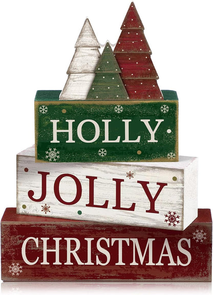 Moucuny 4 Pcs Christmas Table Decorations Indoor, Hot Cocoa Wood Block Sign