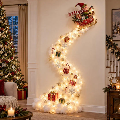 Christmas Magic Trail Wall Light -3D LED Glowing Christmas Scene Wall Decoration, Santa Sleigh Reindeer Hanging Decoration Indoor Holiday Decor for Living Room, Festive Xmas Gift，Train