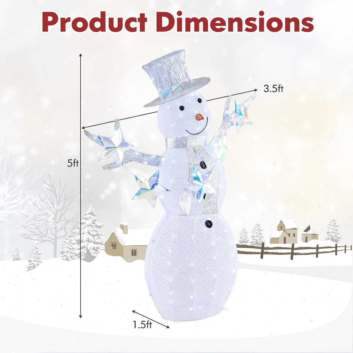 Tangkula 5 FT Christmas Lighted Snowman Holding String of Iridescent Stars