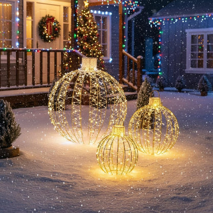 Tangkula 3 Pack Christmas LED Lighted Balls, Metal Twinkling Ornaments