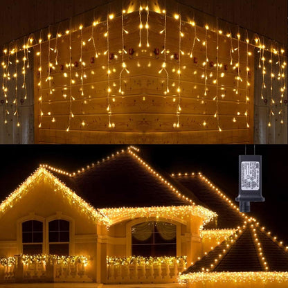 Toodour Christmas Icicle Lights Outdoor, 612 LED 50ft 8 Modes Fairy Icicle String Light with 102 Drops, Led Christmas Lights Twinkle for Holiday, Party, Wedding, Eaves, Xmas Decorations (Warm White)