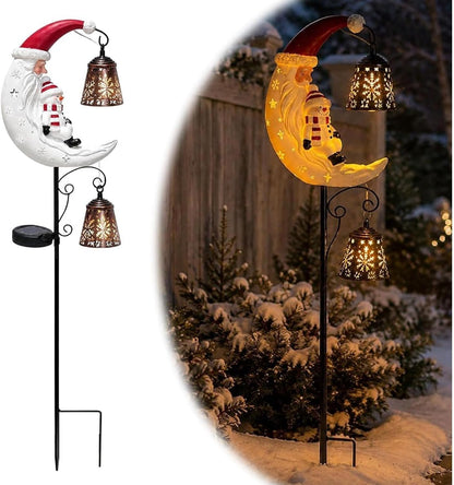 Solar Christmas Moon Snowman Garden Stake Light, Powered Lamp Post,Auto Dusk-to-Dawn Warm LED Snowflake Lantern,Outdoor Christmas Decoration for Lawn Walkway Patio Yard Festive Decor（Christmas Tree）