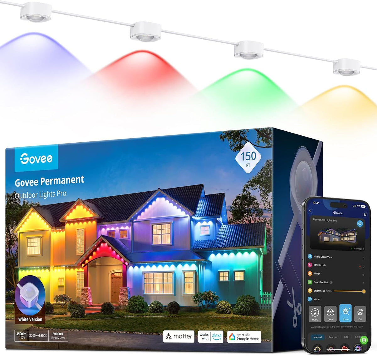 Govee Permanent Outdoor Lights Pro, 200ft with 120 RGBIC LED Lights, Black