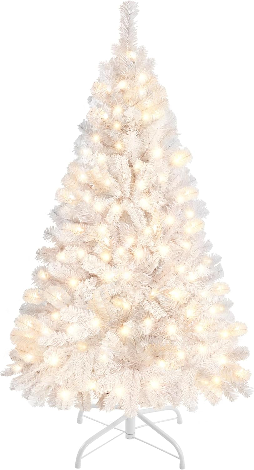 Yaheetech 4.5ft Pre-lit Christmas Tree with 150 Warm White Lights, Green