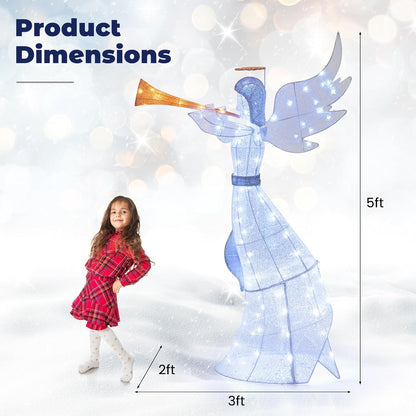 Tangkula 5 FT Christmas Lighted Angel with Trumpet & Halo, 3D Angel Decor