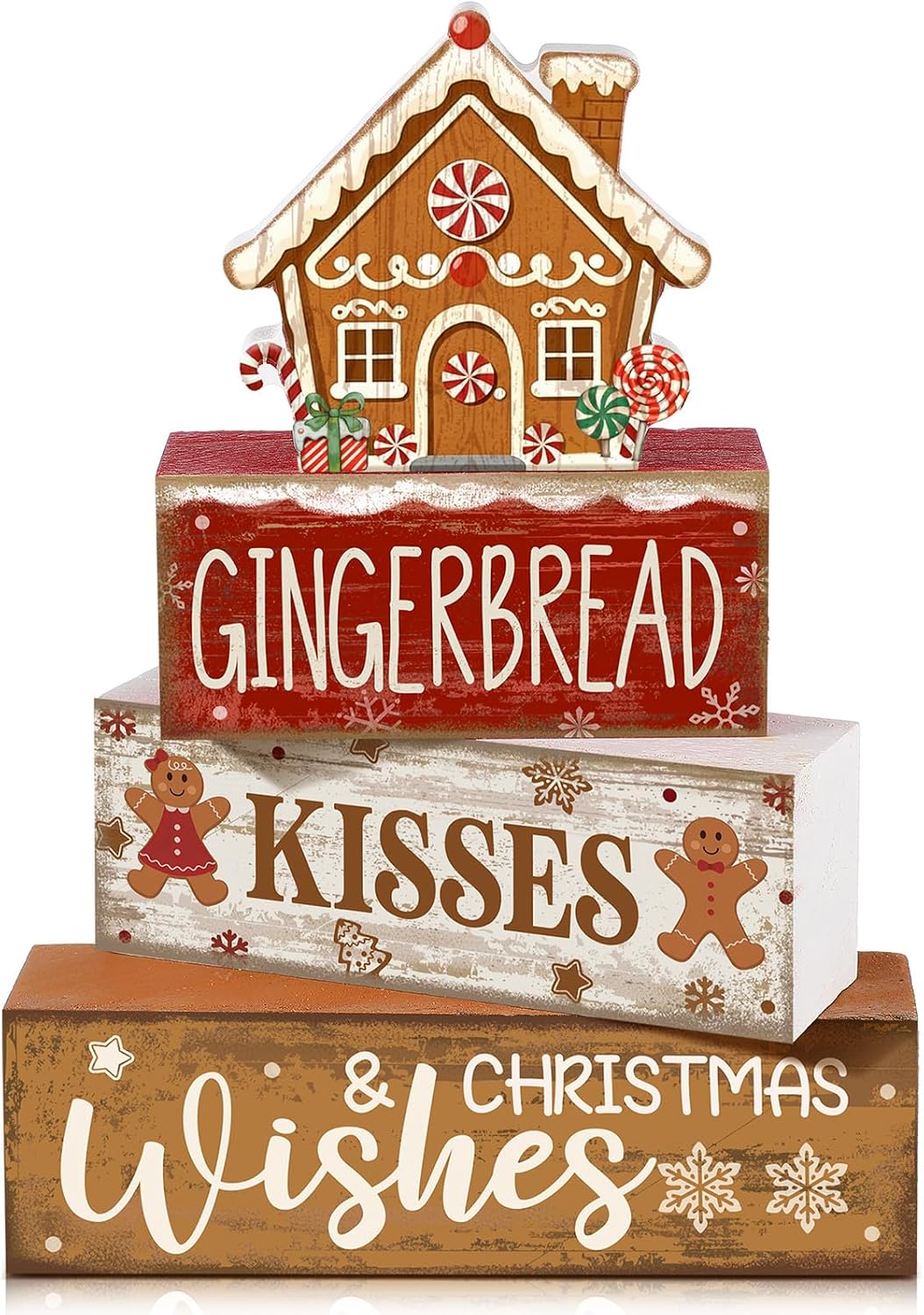 Moucuny 4 Pcs Christmas Table Decorations Indoor, Hot Cocoa Wood Block Sign