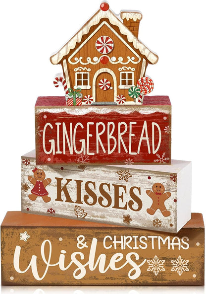 Moucuny 4 Pcs Christmas Table Decorations Indoor, Hot Cocoa Wood Block Sign