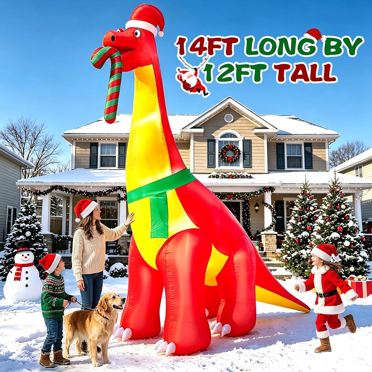 12 Ft Giant Christmas Inflatables Santa Dinosaur Outdoor Decorations