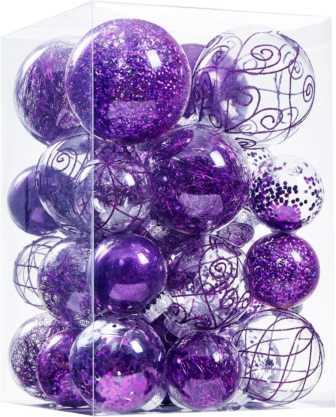 Wironlst Christmas Ball Ornaments Shatterproof Clear Large Plastic Hanging Ball Decorative Baubles Set with Stuffed Delicate Decorations (Multi-Size, Red)