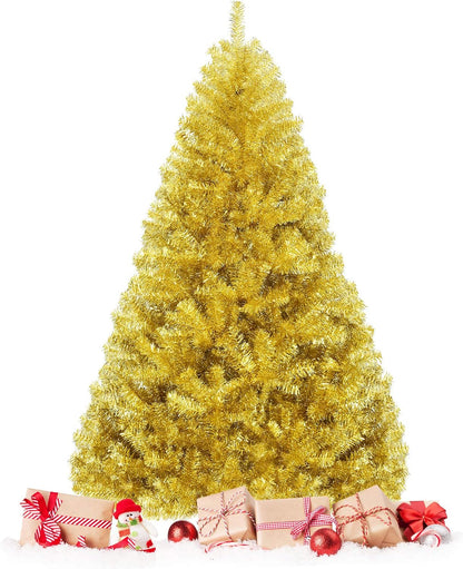 HAPPYGRILL 6FT Artificial Christmas Tree, Unlit Xmas Pine Tree, Metal Stand