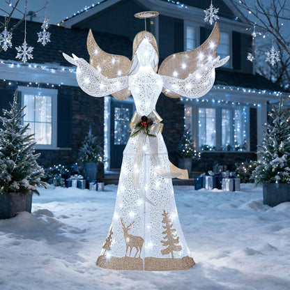 Tangkula 5 FT Christmas Lighted Angel with Trumpet & Halo, 3D Angel Decor
