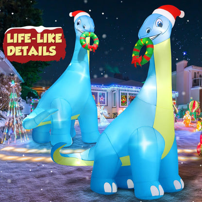 13FT Giant Christmas Inflatables Decoration Dinosaur Built-in Bright LED Lights & Extra Strong Blower Blow Up Yard Decoration Blowups with Large Huge Xmas Wreath Hat for Holiday Party Xmas New Year
