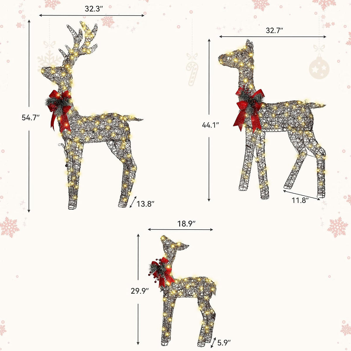 3D Christmas Rattan Deer Outdoor Decor with Upgraded Timer&Remote Control