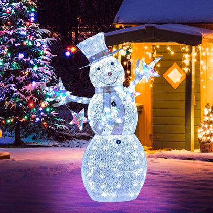 Tangkula 5 FT Christmas Lighted Snowman Holding String of Iridescent Stars