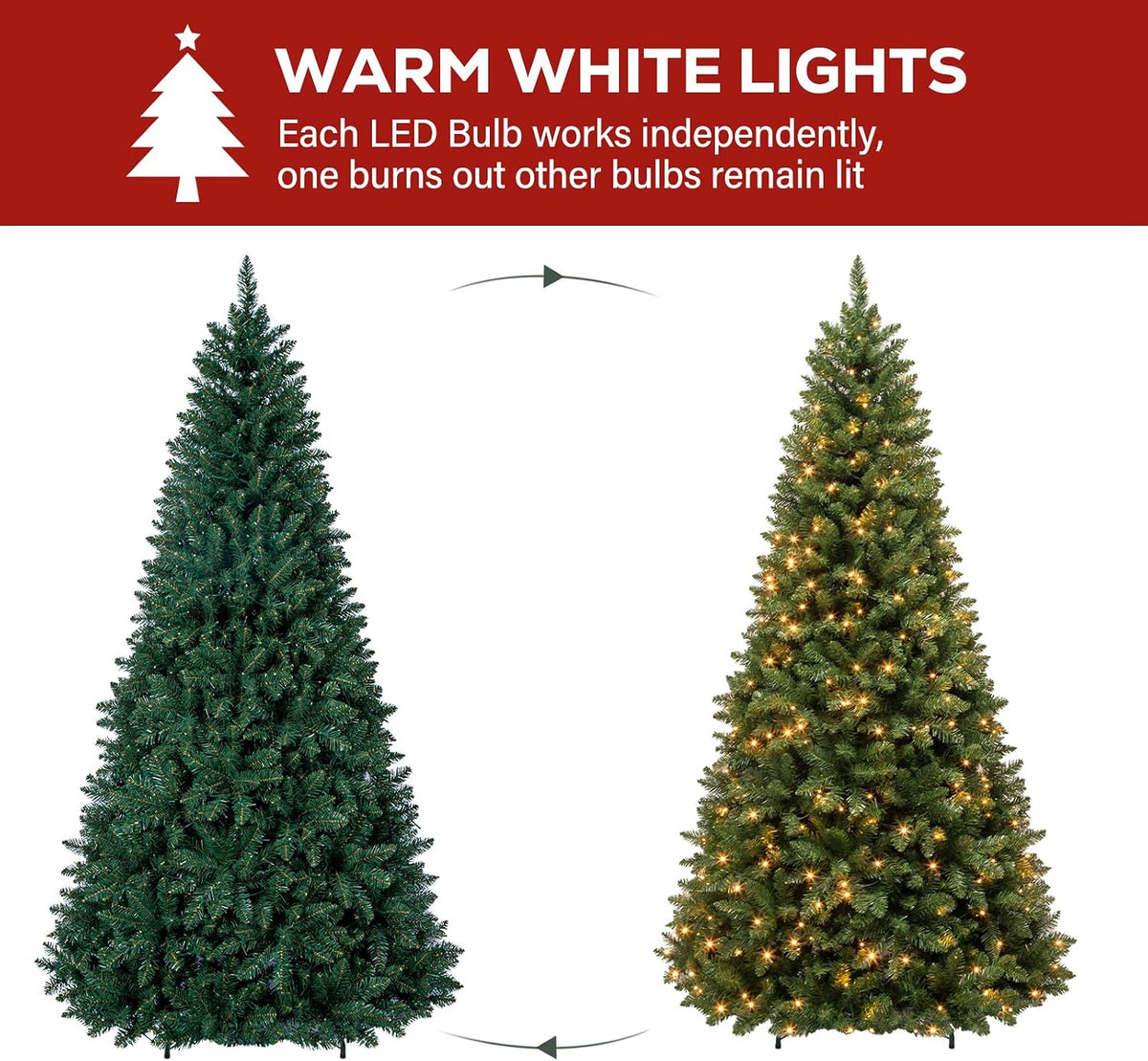 Hykolity 7 ft Prelit Artificial Christmas Tree with 300 Warm White LEDs