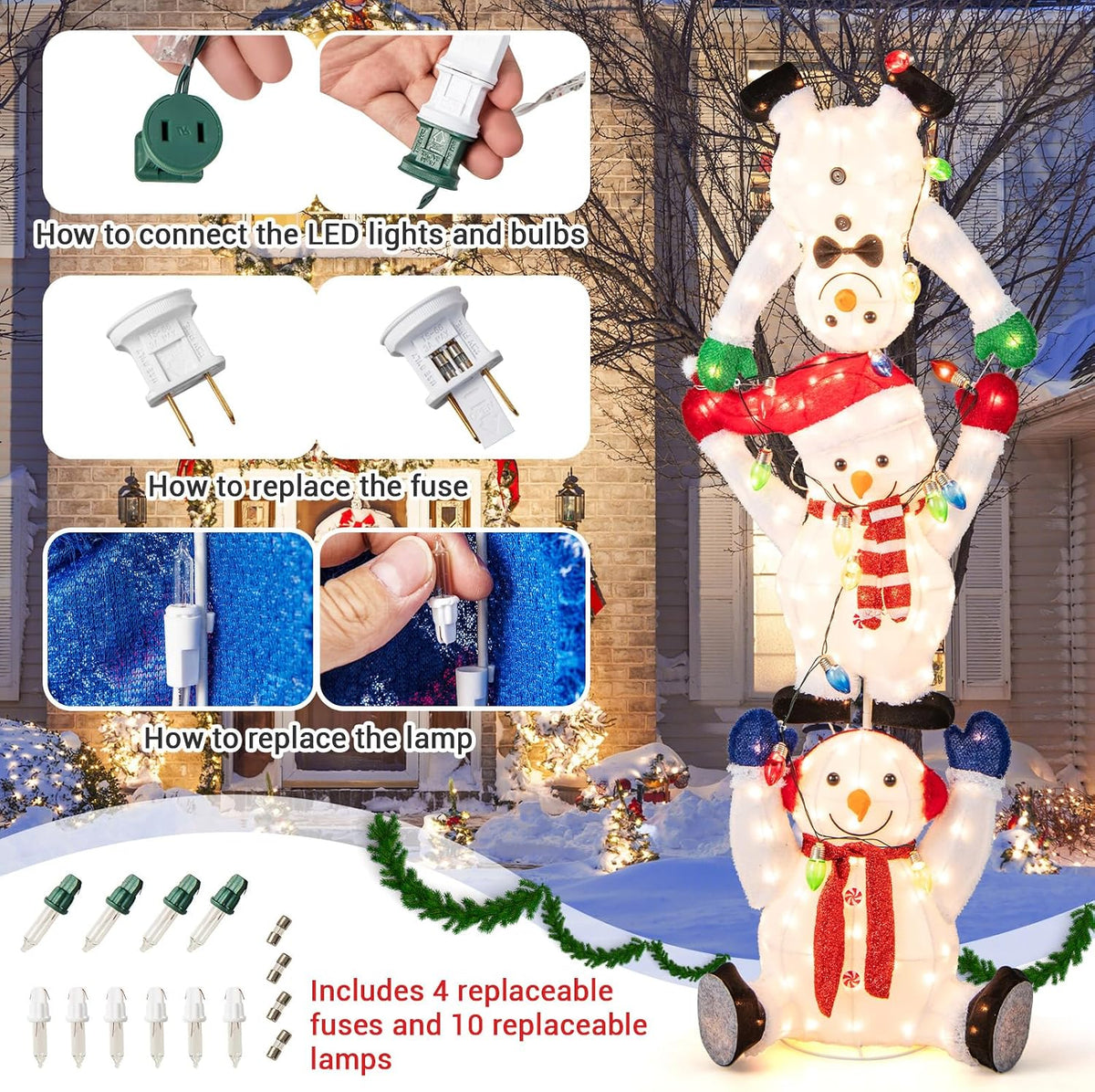 Tangkula 5.6 FT Lighted Christmas Stacked Snowman, 3D Xmas Light-up Snowman