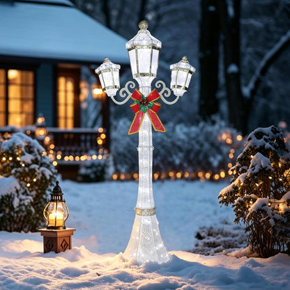 BlueWish 6FT Pre-Lit Triple Lamp Post, Christmas Lamp Post Decor, Golden