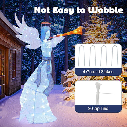 Tangkula 5 FT Christmas Lighted Angel with Trumpet & Halo, 3D Angel Decor
