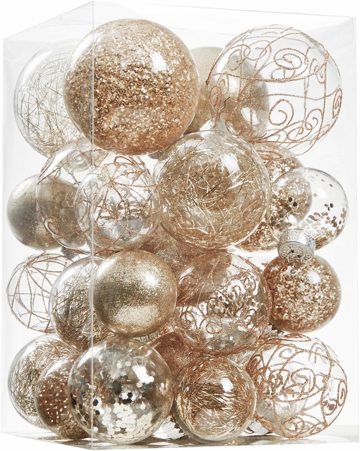 Wironlst Christmas Ball Ornaments Shatterproof Clear Large Plastic Hanging Ball Decorative Baubles Set with Stuffed Delicate Decorations (Multi-Size, Red)