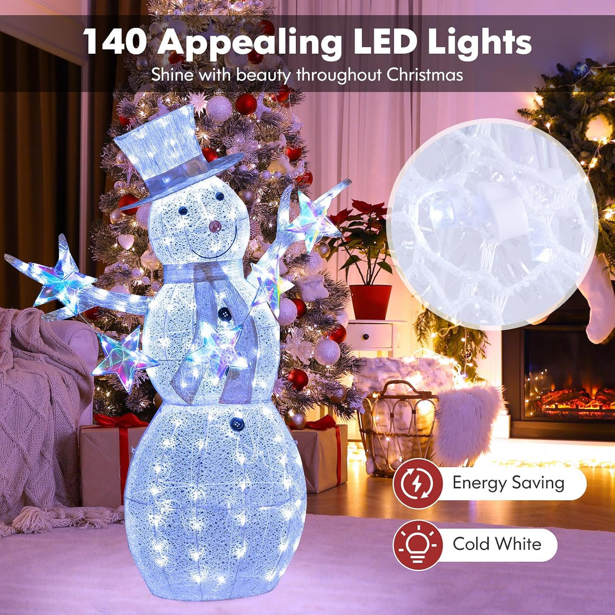 Tangkula 5 FT Christmas Lighted Snowman Holding String of Iridescent Stars