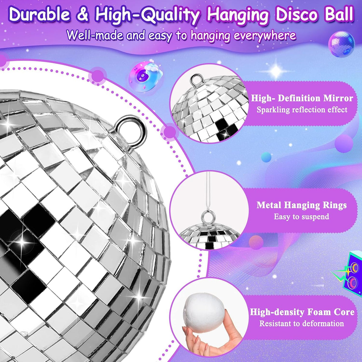 Jupwalz 34 Pcs Disco Ball Decorations 6 Size Mini Disco Ball Decor Ornament