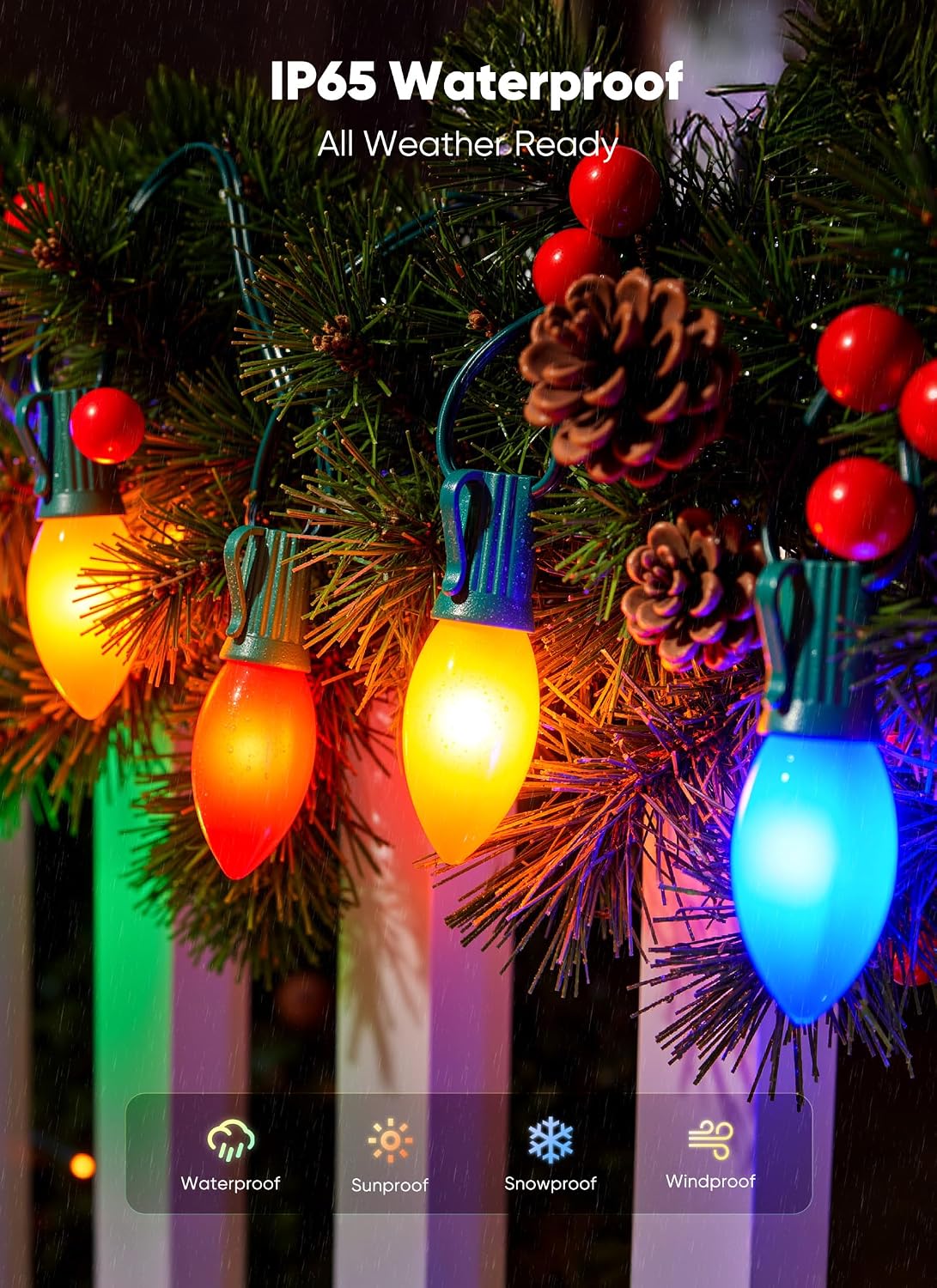 Minetom 50Ft Christmas Lights Outdoor, with 50 LED Matte Bulbs, Multicolor