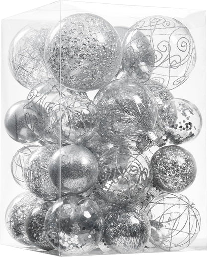 Wironlst Christmas Ball Ornaments Shatterproof Clear Large Plastic Hanging Ball Decorative Baubles Set with Stuffed Delicate Decorations (Multi-Size, Red)