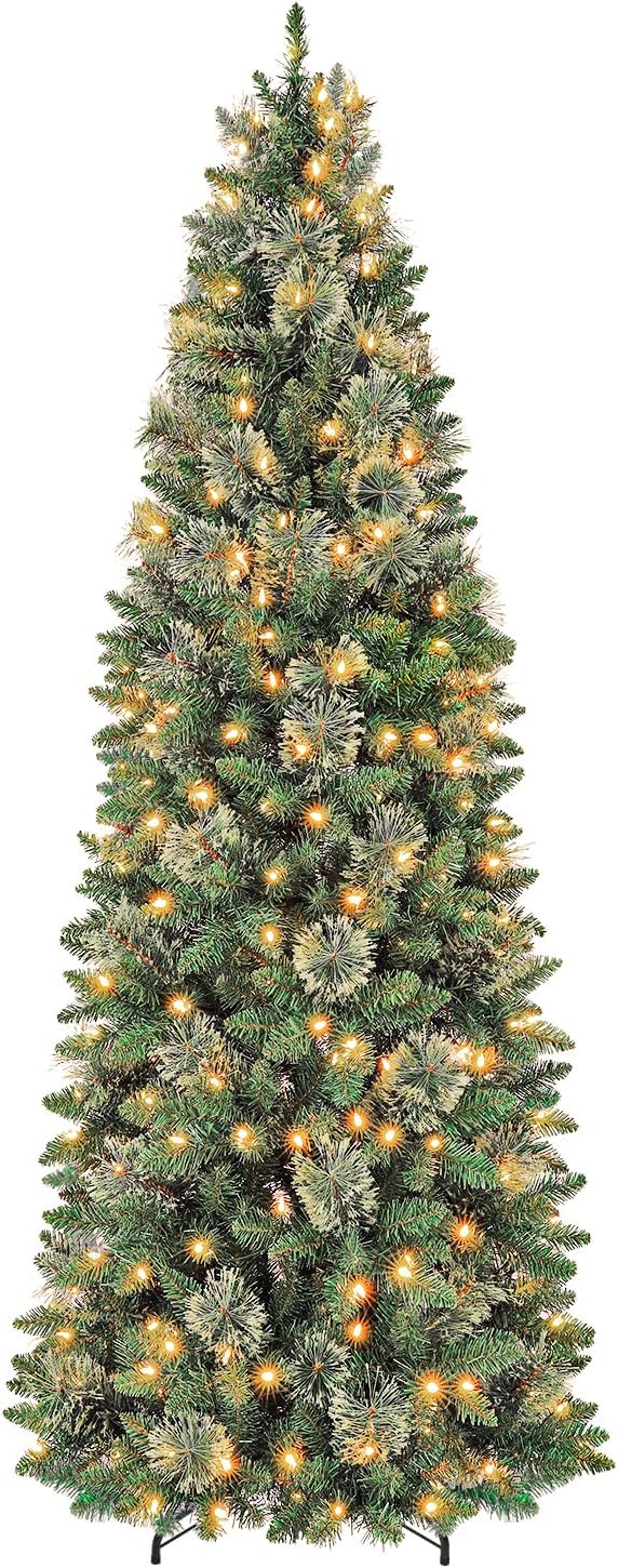 Hykolity 7.5 ft Slim Prelit Christmas Tree with Pine Needle