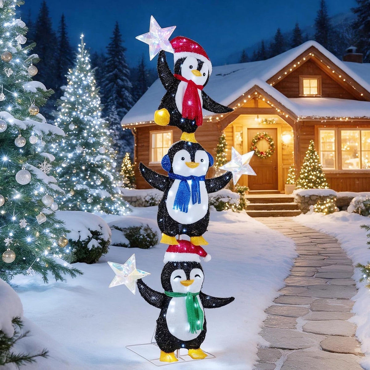 Tangkula 5.6 FT Lighted Christmas Stacked Snowman, 3D Xmas Light-up Snowman