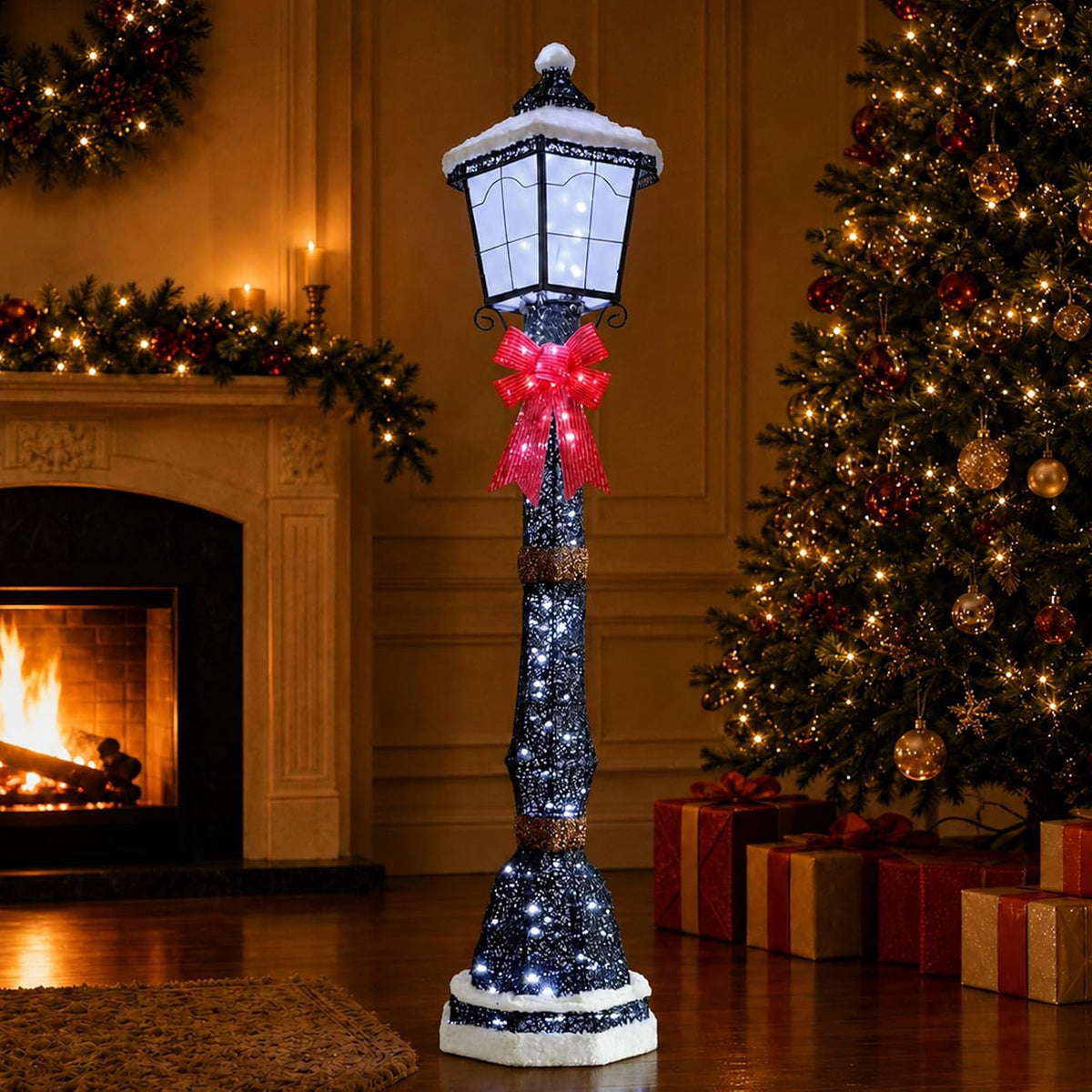 DrVIBES 5FT Lighted Outdoor Christmas Double-Head Lamp Post Decorations