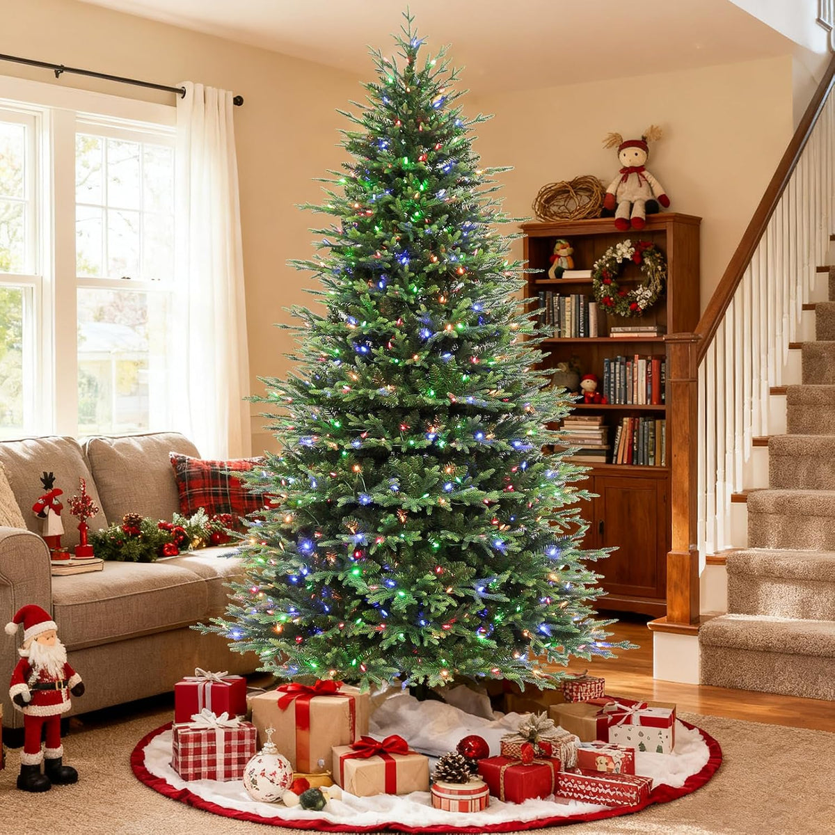 Hykolity 7.5 ft Prelit Christmas Tree with Realistic PE Foliage
