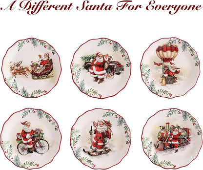 Bico Santa On The Way Scalloped Christmas Appetizer Plates Set of 6, 6 In