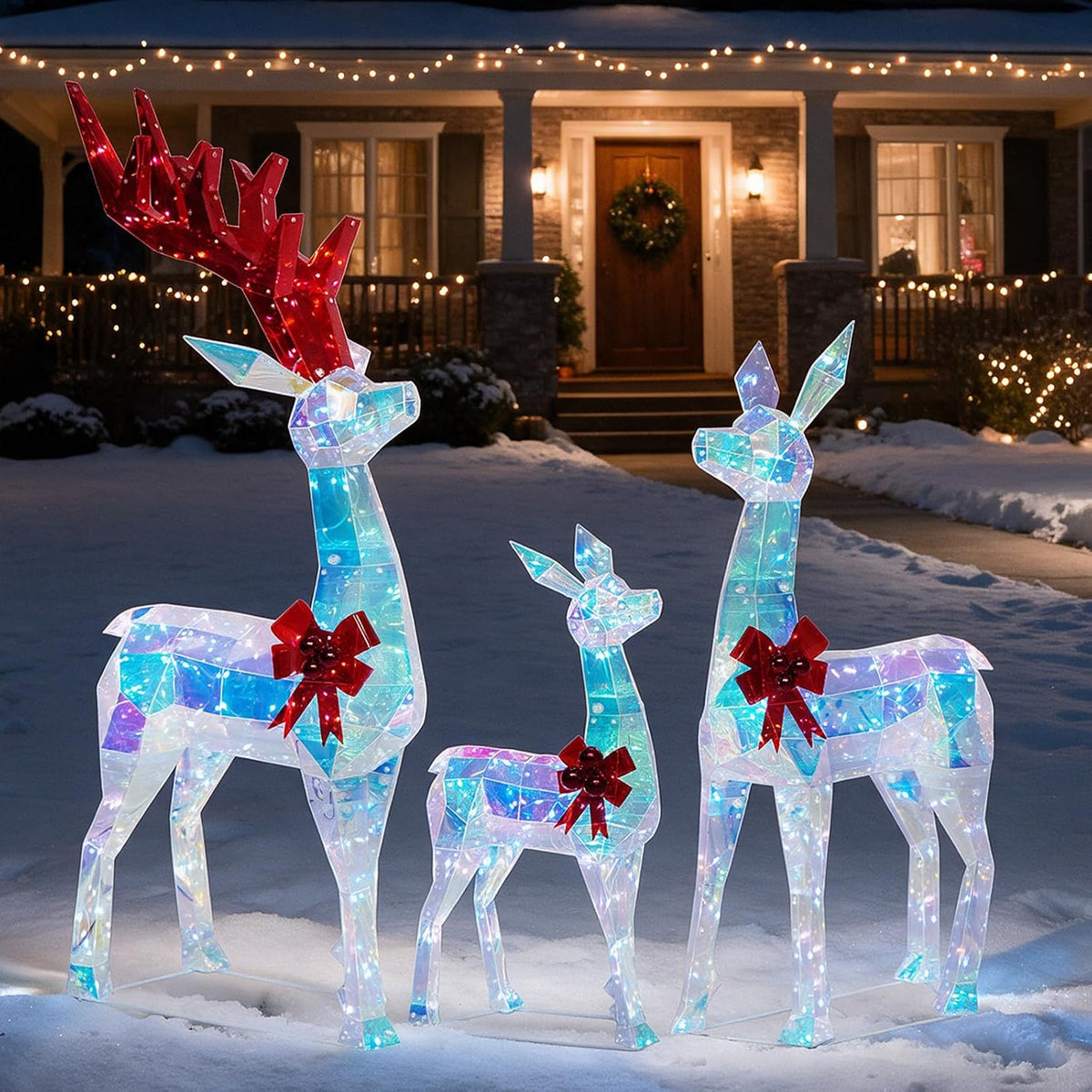 Hykolity 2 Pack 30" + 24" Pop-Up Pre-Lit Outdoor Christmas Ornament Set, Holiday Ball Decoration with 230 Warm White LEDs, 8 Light Modes & 18H Timer, Red & Green