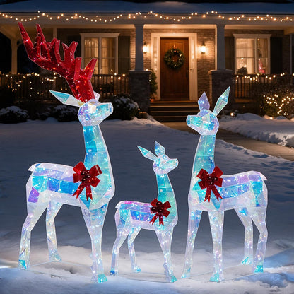 Hykolity 2 Pack 30" + 24" Pop-Up Pre-Lit Outdoor Christmas Ornament Set, Holiday Ball Decoration with 230 Warm White LEDs, 8 Light Modes & 18H Timer, Red & Green