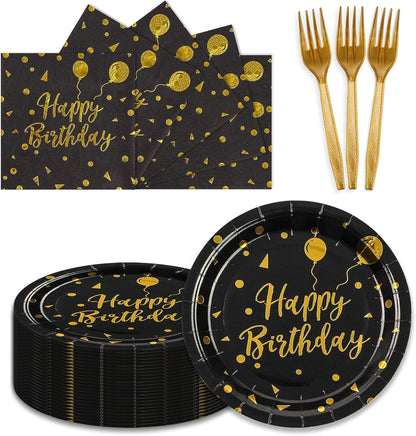 Paper Plates and Napkins Set, Red and Gold Dot, 75PCS, Serves 25