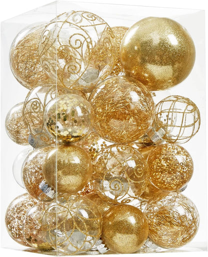 Wironlst Christmas Ball Ornaments Shatterproof Clear Large Plastic Hanging Ball Decorative Baubles Set with Stuffed Delicate Decorations (Multi-Size, Red)