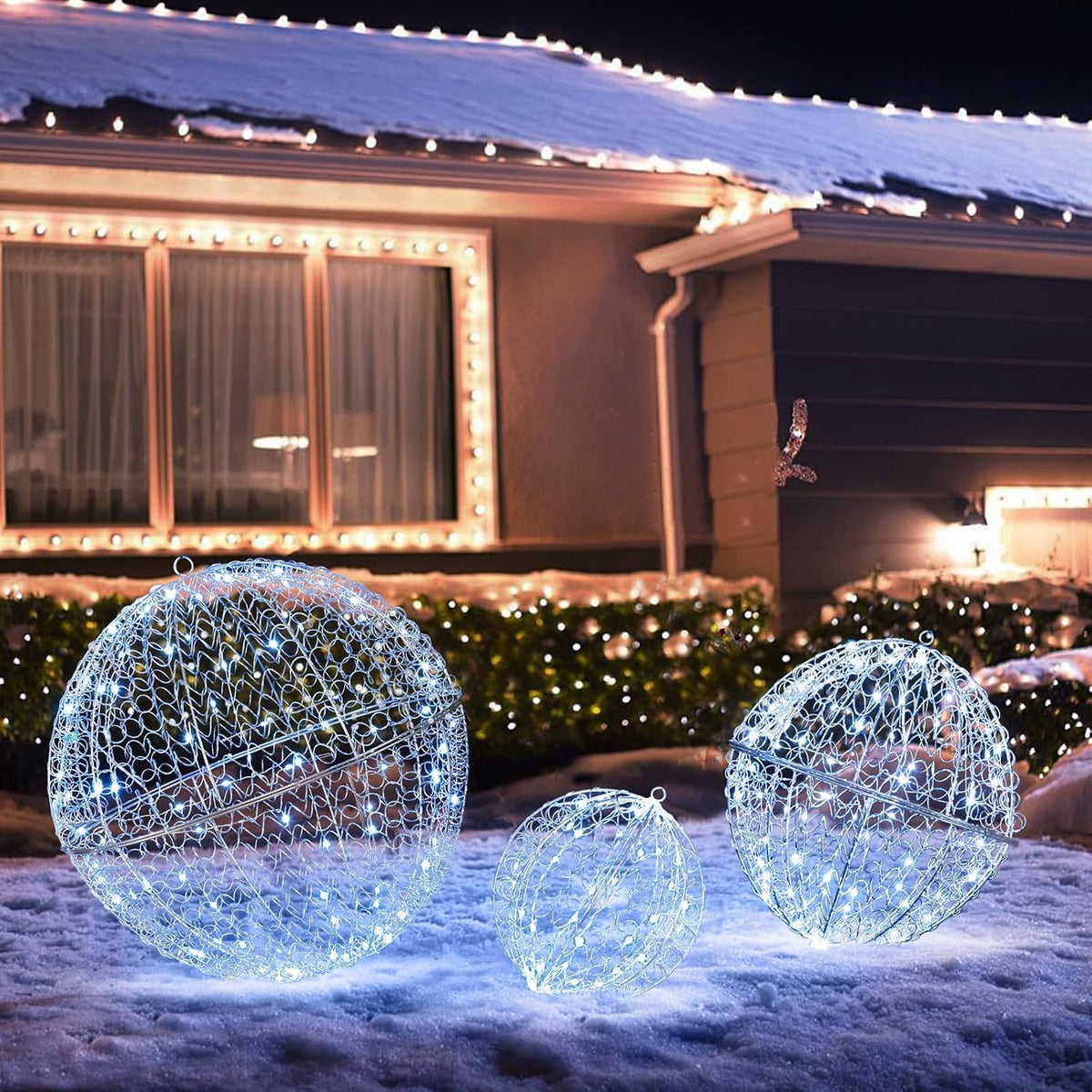 Tangkula 3 Pack Christmas LED Lighted Balls, Metal Twinkling Ornaments