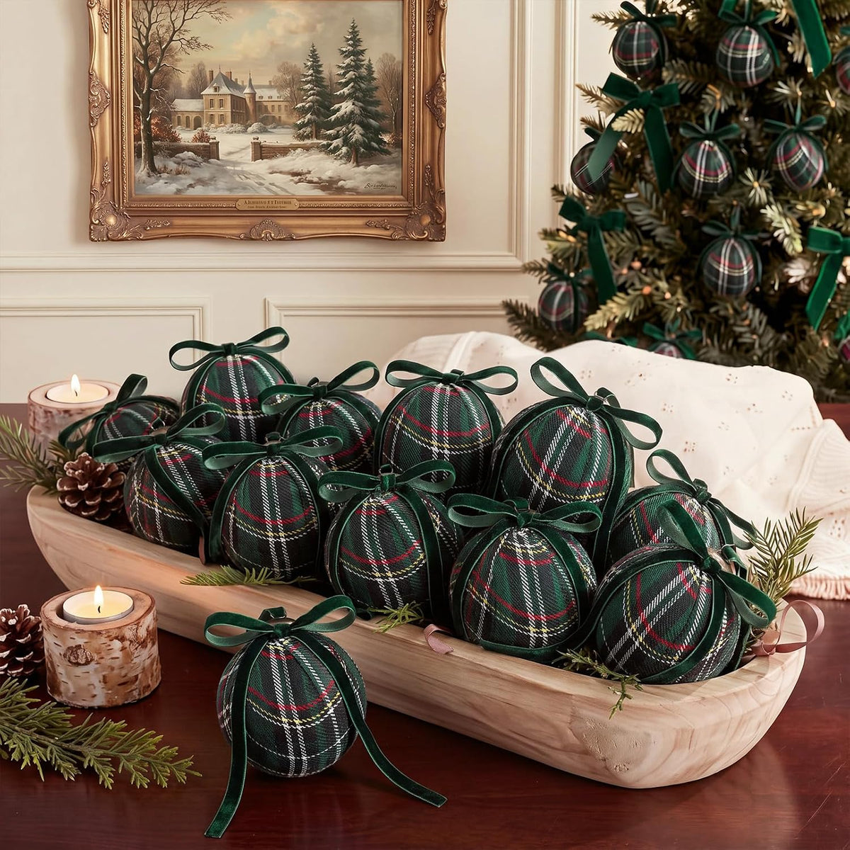 Gemscream 12 Pcs Classic Tartan Assorted Christmas Ornament Balls 3.15 Inch
